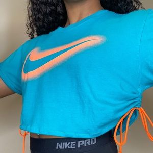 Custom Nike Teal and orange Ruched Crop Top